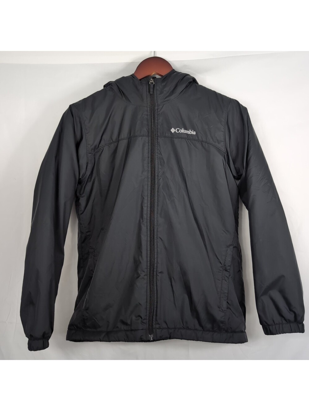 Columbia Youth Boys Large 14/16 Black Full Zip Fleece Lined Jacket Hooded